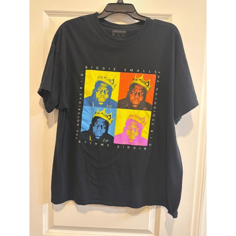Notorious BIG Biggie Smalls Pop Art Crown Graphic T-Shirt Black XL Mens Hip Hop